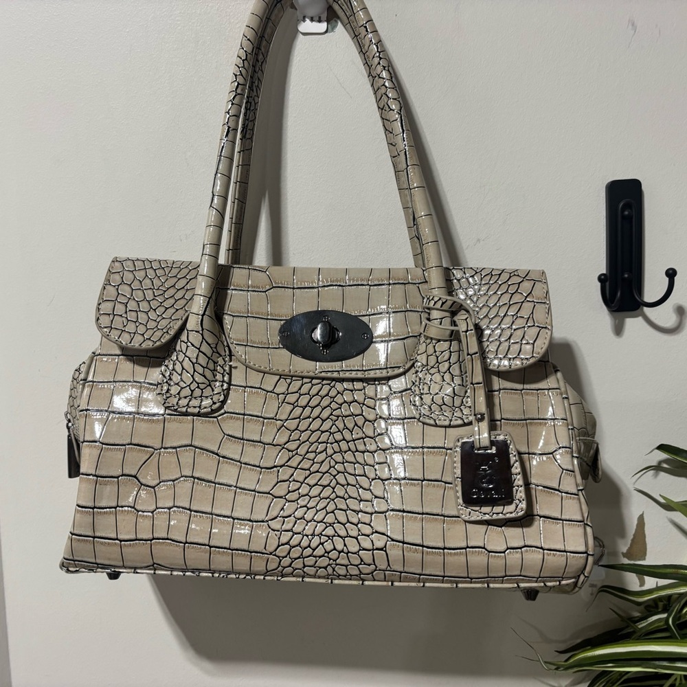 Y2K❤️Govali Crocodile-Embossed Cream Handbag - Picture 3 of 11